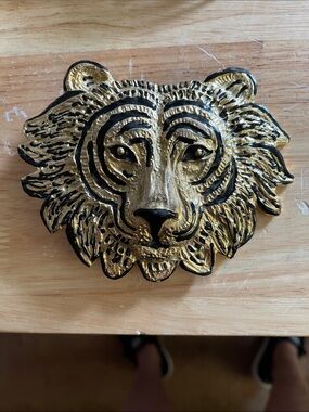 Mimi D Gold and Black Lion Head Decorative belt buckle